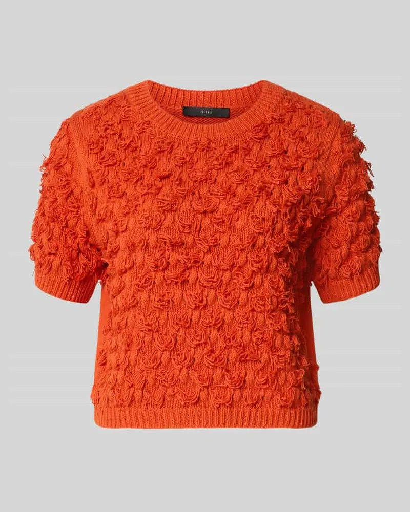 Oui  Strickpullover mit Rundhalsausschnitt und 1/2-Arm Rot