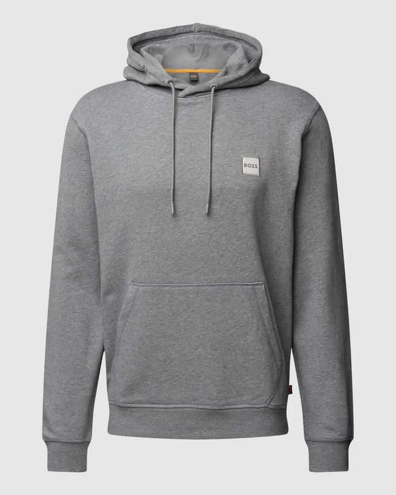 HUGO BOSS Hoodie mit Label-Detail und Känguru-Tasche Modell 'WETALK Mittelgrau