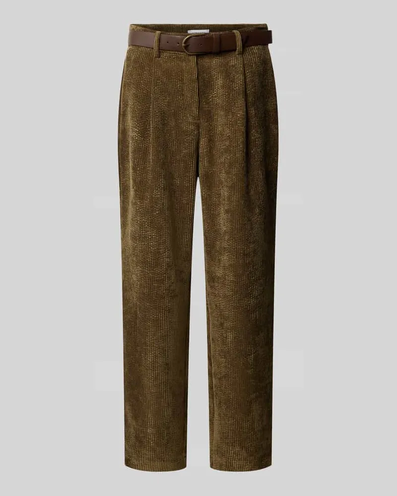 More & More Regular Fit Bundfaltenhose mit Gürtel Oliv