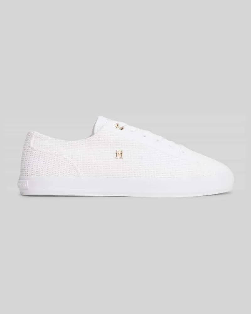 Tommy Hilfiger Low Top Sneaker in Strickoptik mit Logo Applikation Weiss