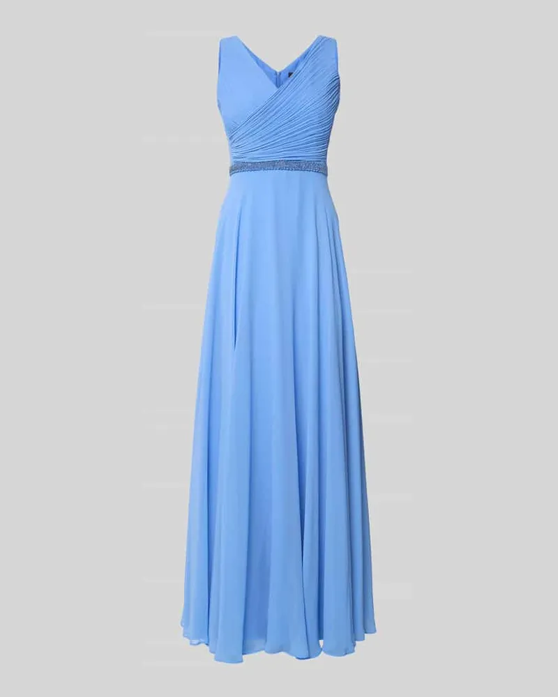 Vera Mont Abendkleid mit V-Ausschnitt und Perlenbesatz Hellblau