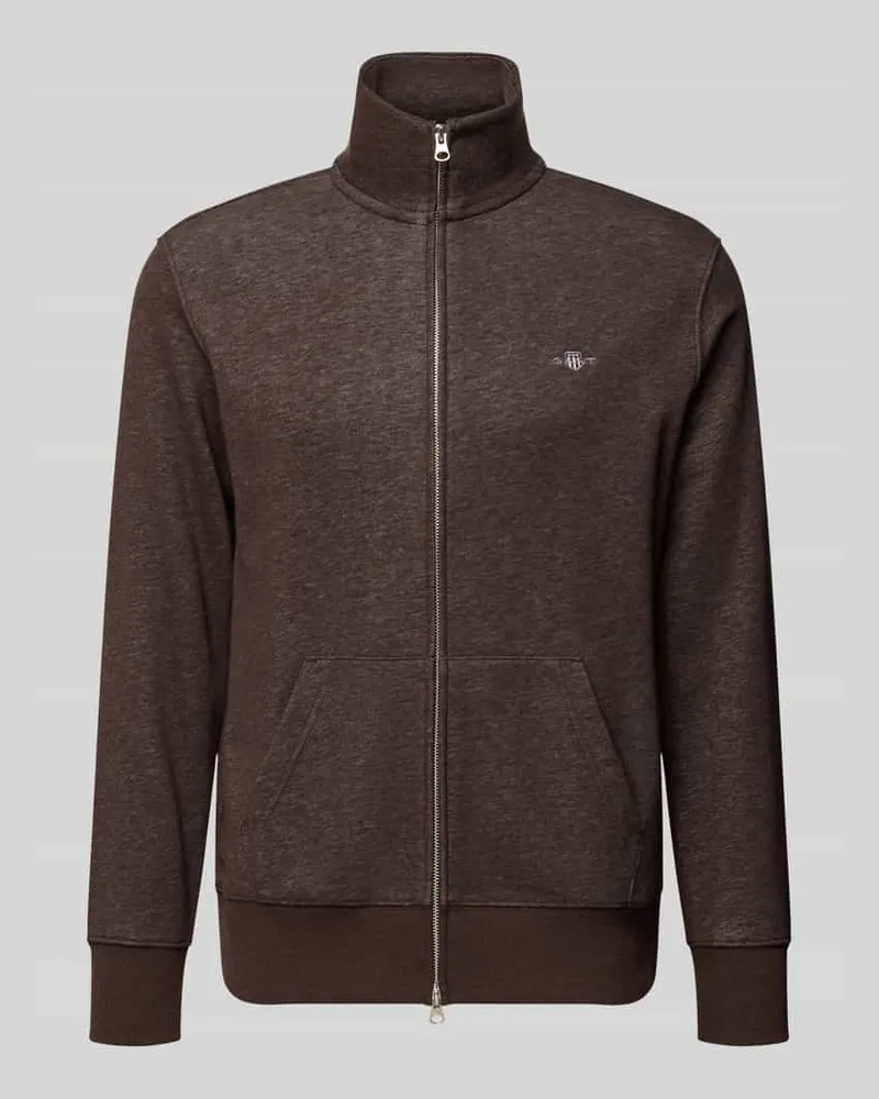 Gant Regular Fit Sweatjacke aus Baumwoll-Mix Dunkelbraun