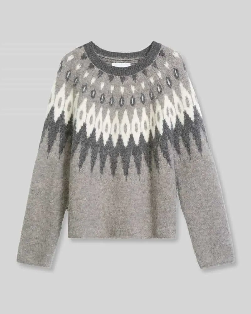 Marc O'Polo Pullover aus Wolle Alpaka mit Jacquard-Strick Taupe
