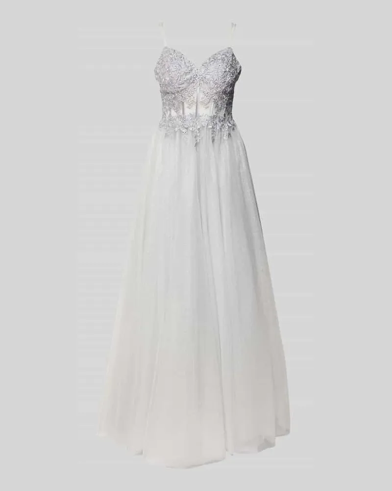 LUXUAR Abendkleid mit Spitzenbesatz Silber
