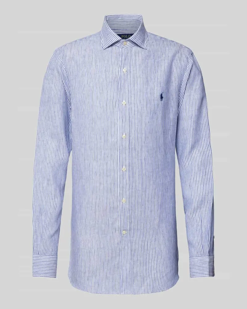 Ralph Lauren Slim Fit Leinenhemd mit Streifenmuster Bleu
