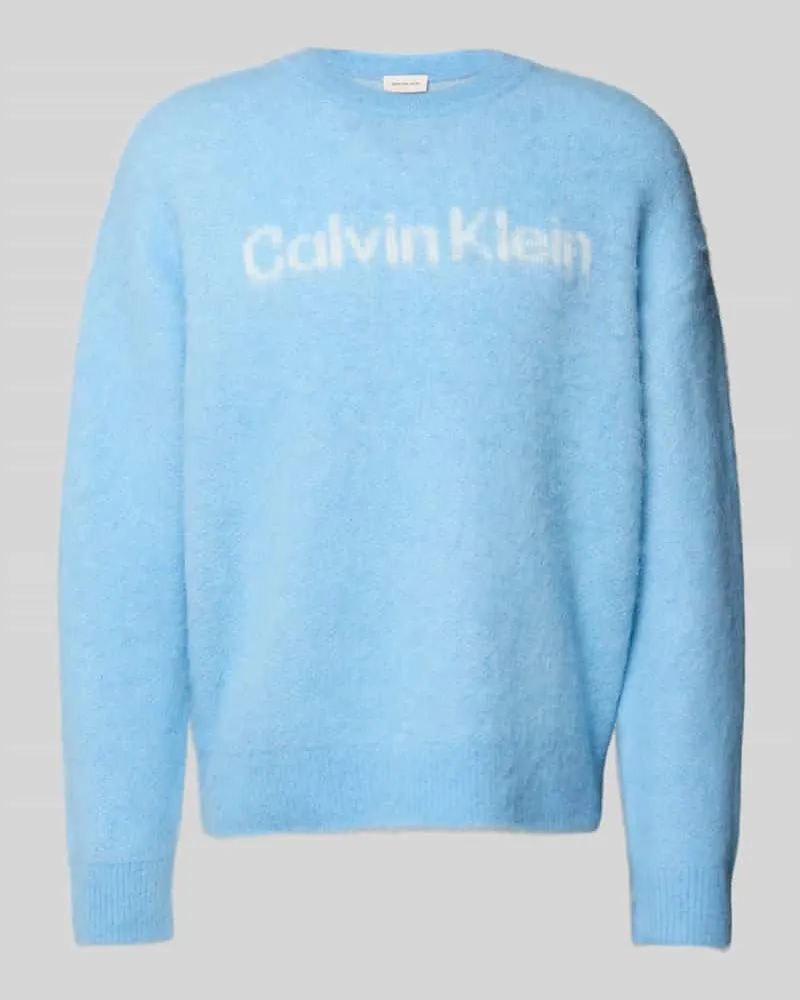 Calvin Klein Strickpullover mit Logo und Rundhalsausschnitt Hellblau