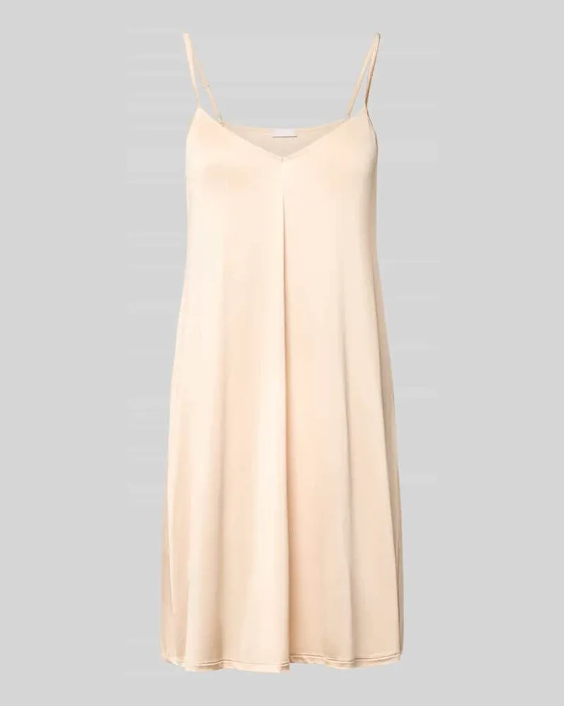 Hanro Knielanges Unterkleid in glänzendem Satin mit Picot-Besatz Beige