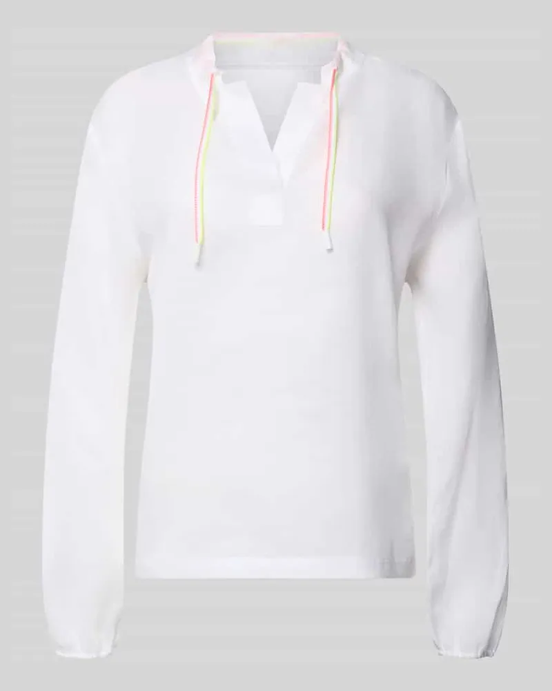 Marc Cain Regular Fit Bluse mit V-Ausschnitt und Tunnelzug Weiss