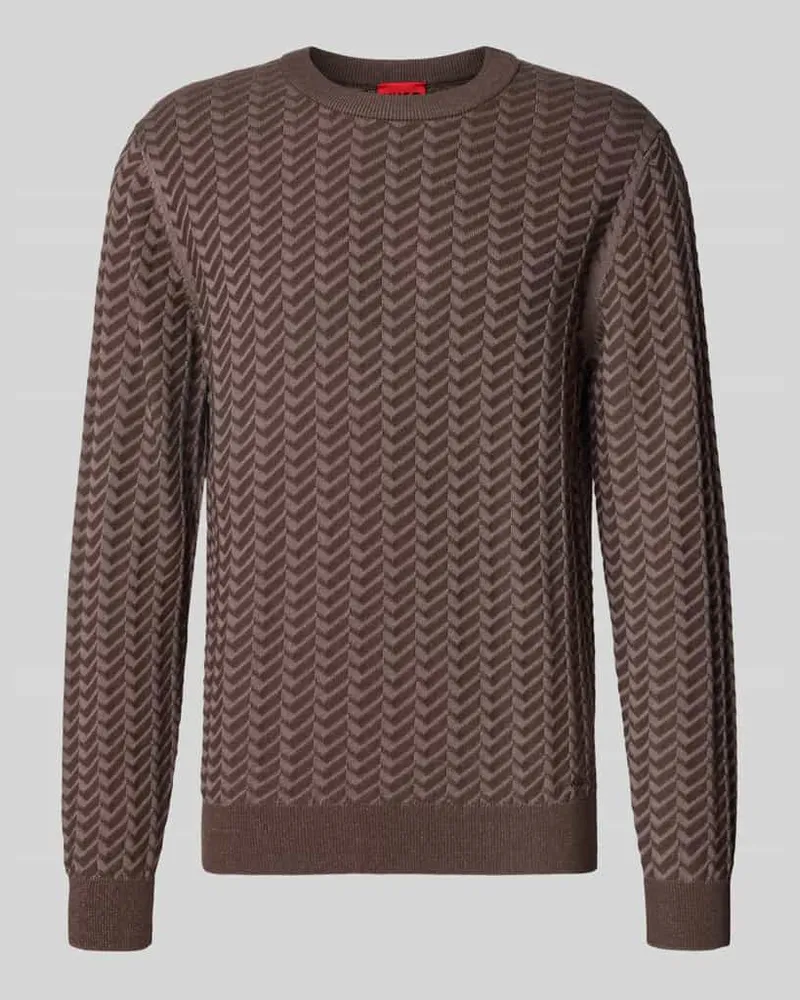 HUGO BOSS Pullover mit strukturierter Strickoptik Modell 'Simond Dunkelbraun