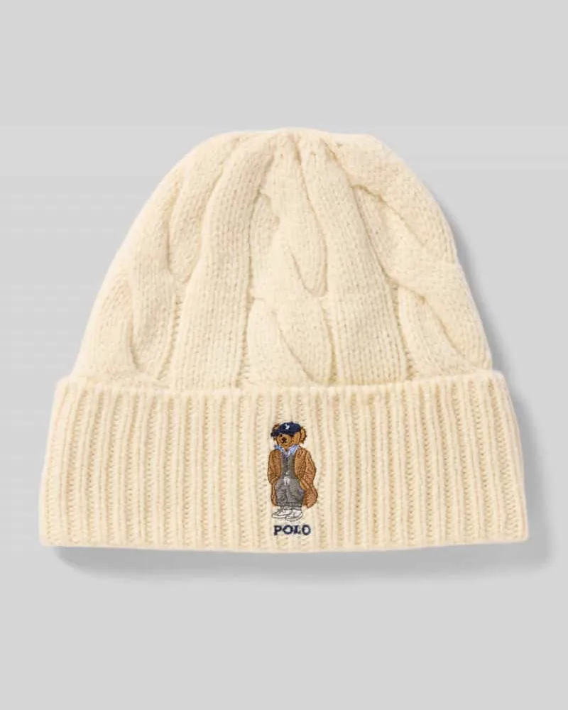Ralph Lauren Wollmütze mit Motiv-Stitching Modell 'FALL BEAR Offwhite