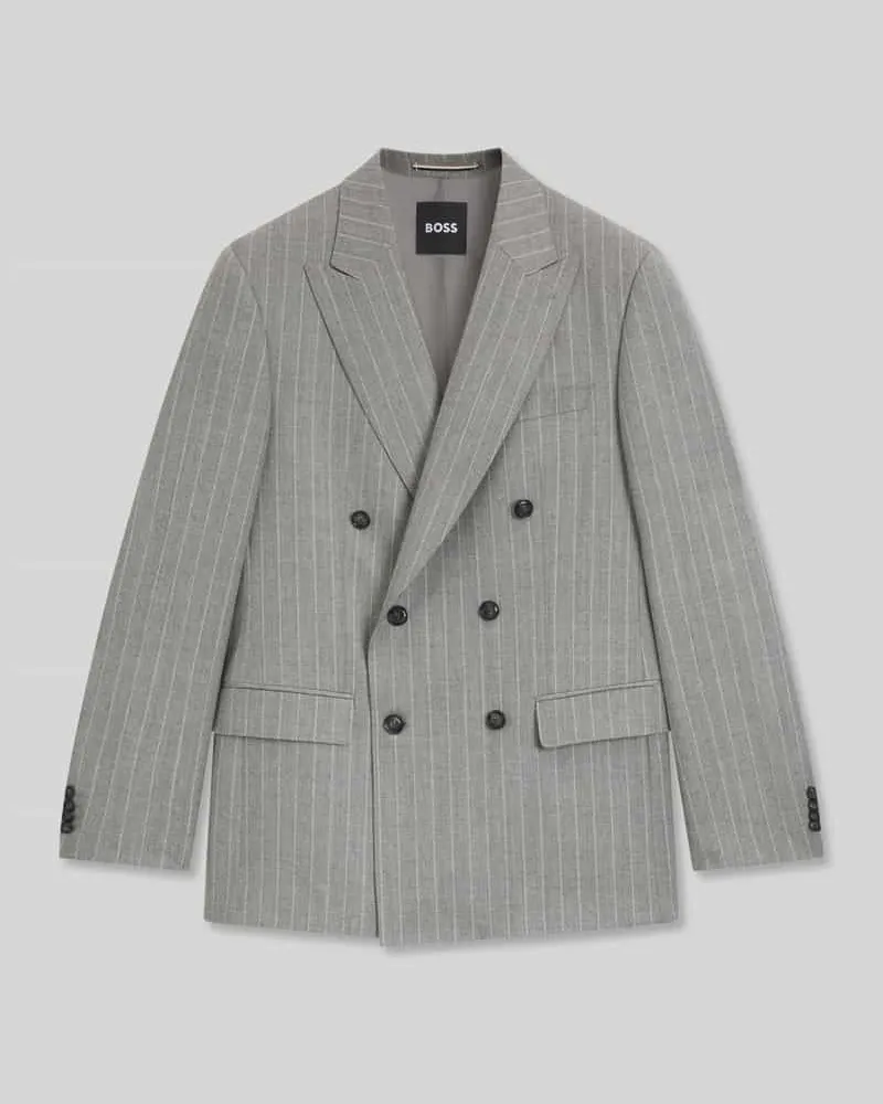 HUGO BOSS Regular Fit Anzugsakko aus reiner Schurwolle Hellgrau