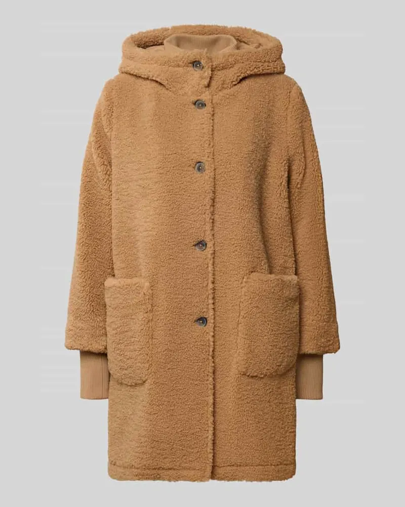 Tom Tailor Regular Fit Teddy-Mantel mit Kapuze Camel