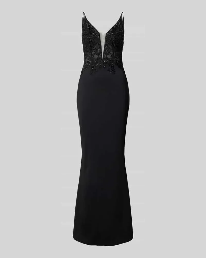 JAKE*S Abendkleid mit Spitzen- und Paillettenbesatz Black