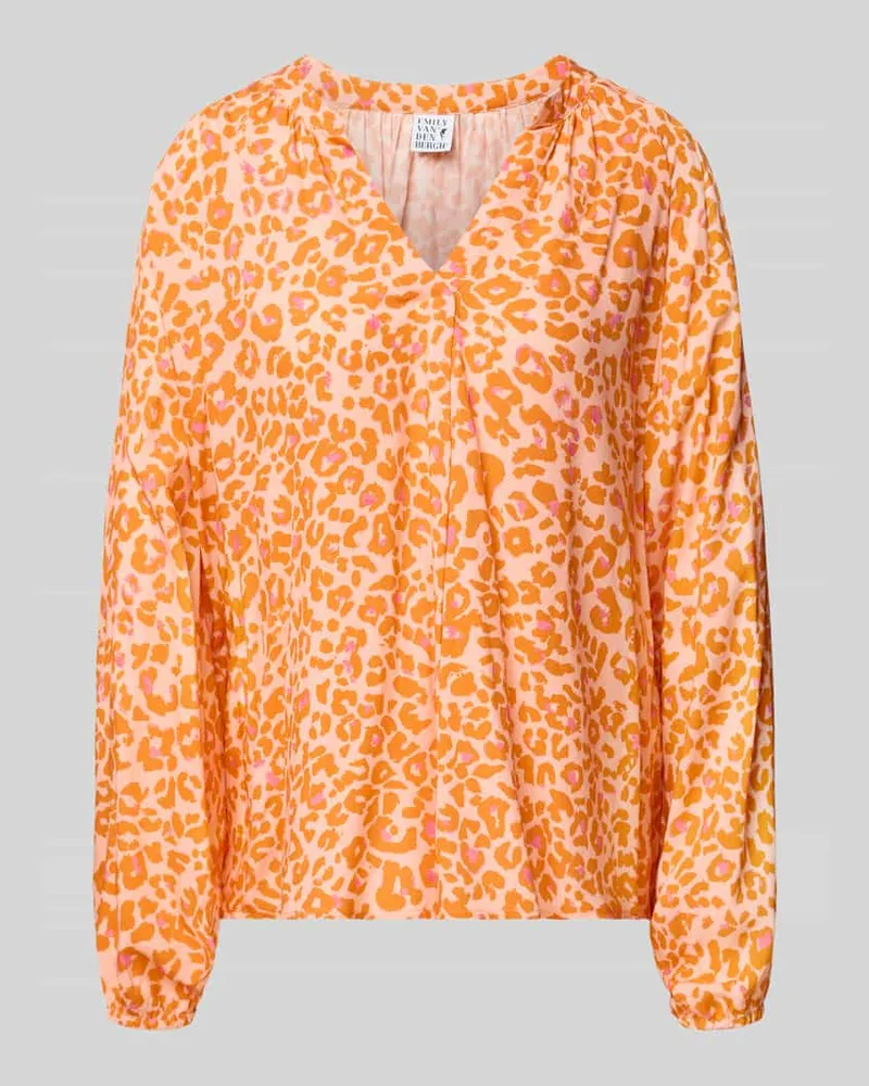 Emily van den Bergh Damenbluse im Allover-Look mit V-Ausschnitt Orange
