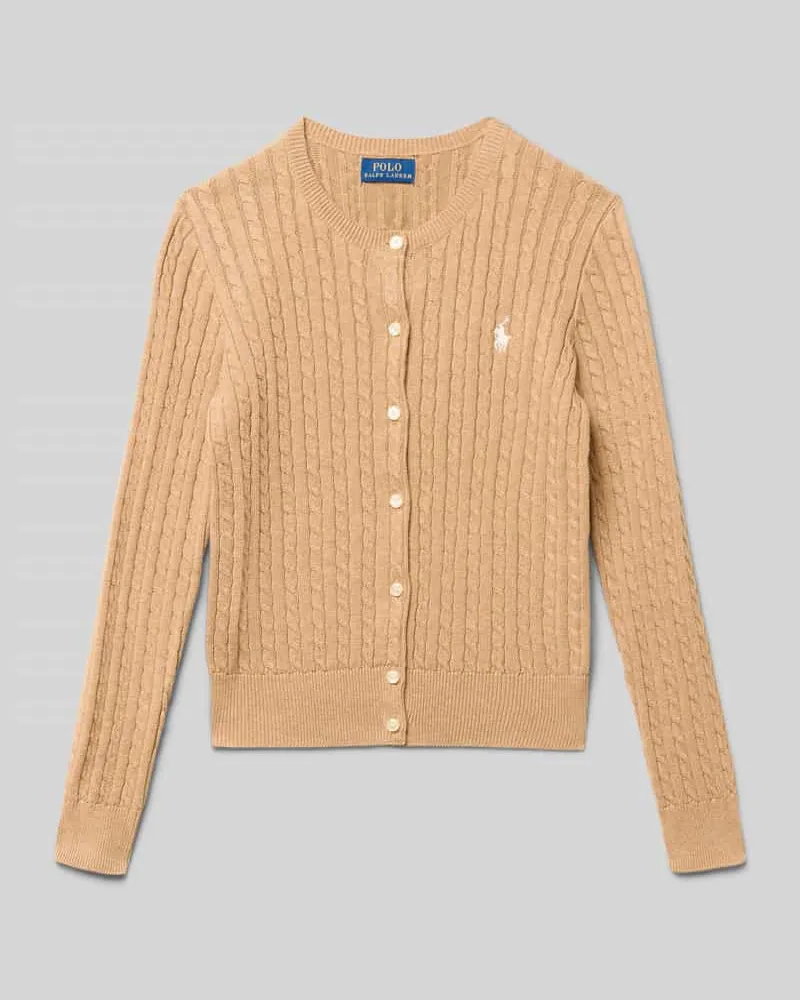 Ralph Lauren Strickjacke mit Zopfmuster und Label-Stitching Cognac