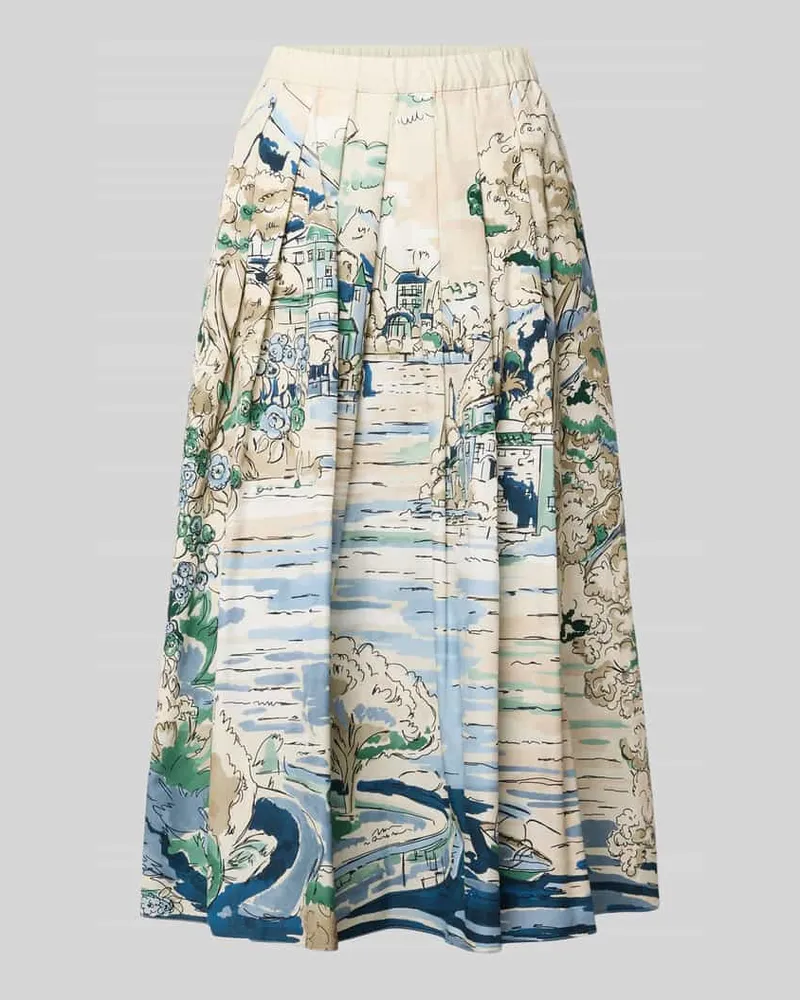 Max Mara Ausgestellter Midi-Rock aus reiner Baumwolle Modell 'ADEPTO Hellblau