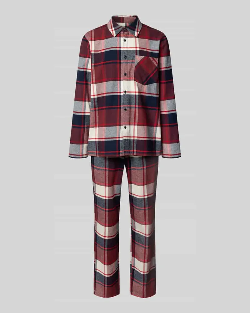 Schiesser Pyjama mit Brusttasche und Knopfleiste Bordeaux