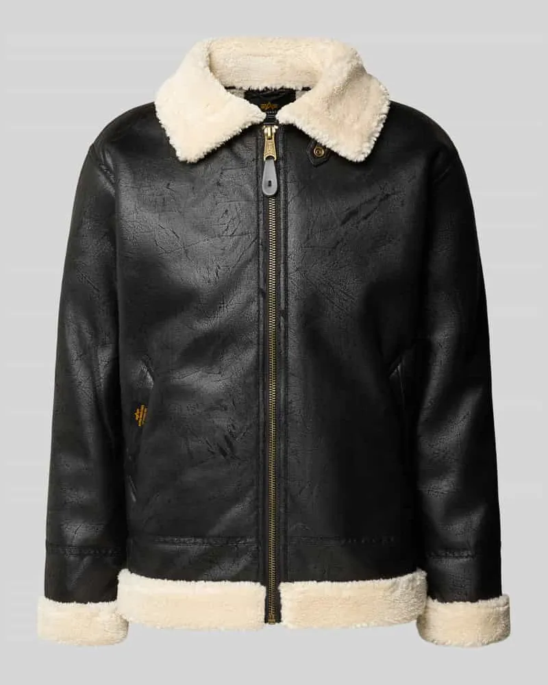 Alpha Industries Relaxed Fit Jacke in Leder-Optik mit Umlegekragen Black