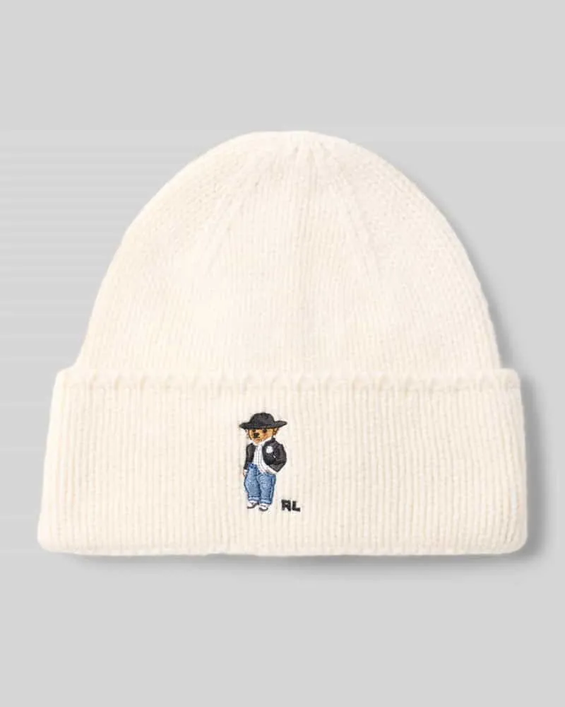 Ralph Lauren Mütze mit gesticktem Bärenmotiv Offwhite