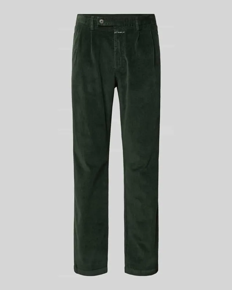 Closed Cordhose mit Bundfalten BERGEN TAPERED Oliv