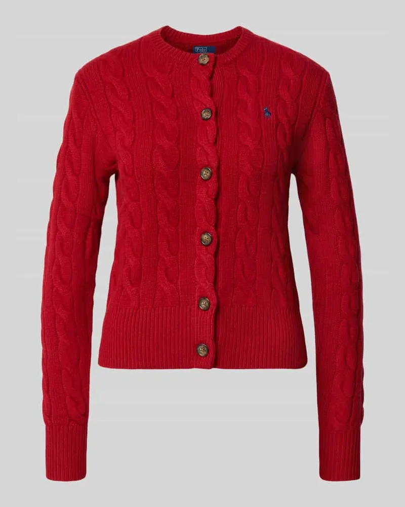 Ralph Lauren Cardigan aus Wolle-Kaschmir-Mix mit Label-Stitching Dunkelrot