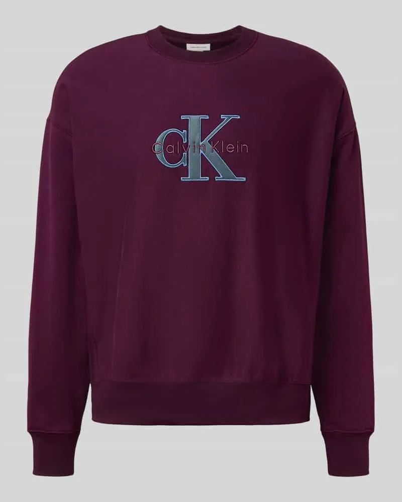 Calvin Klein Oversized Fit Sweatshirt mit Logo-Stitching Modell 'Premium Bordeaux