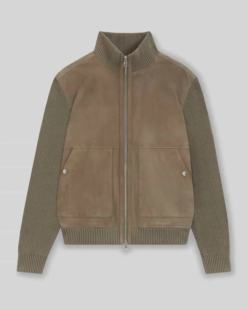 HUGO BOSS Regular Fit Lederjacke aus Ziegenvelours Modell 'MAPARO Schlamm