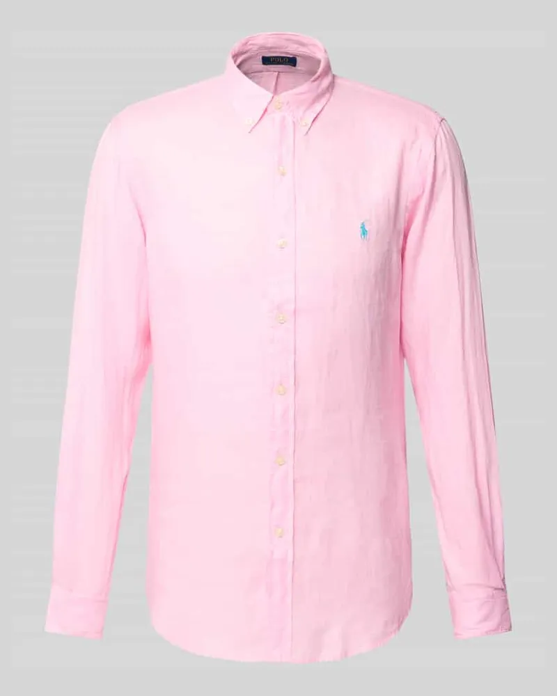 Ralph Lauren Slim Fit Leinenhemd mit Logo-Stitching Rosa
