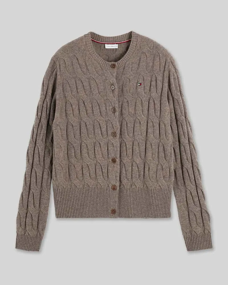 Tommy Hilfiger Strickjacke aus Wolle mit Logo-Detail Hellbraun