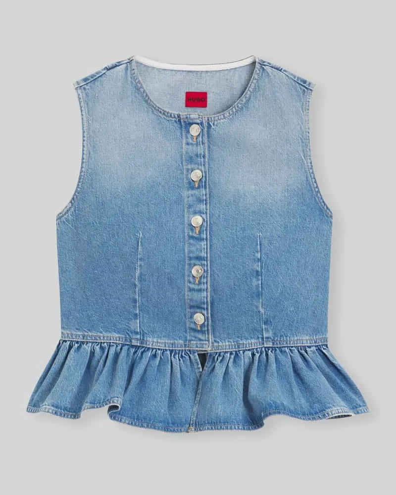 HUGO BOSS Regular Fit Blusentop aus reiner Baumwolle mit Schößchen Modell 'GIMMA Hellblau