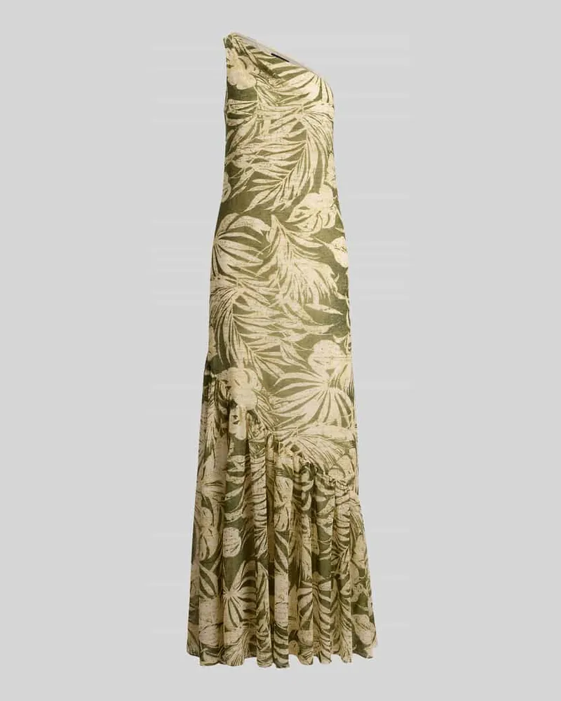 Ralph Lauren One Shoulder Abendkleid mit Volants Oliv