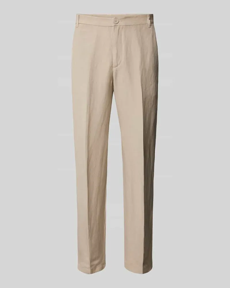 Armani Exchange Tapered Fit Leinenhose mit Bügelfalten Beige