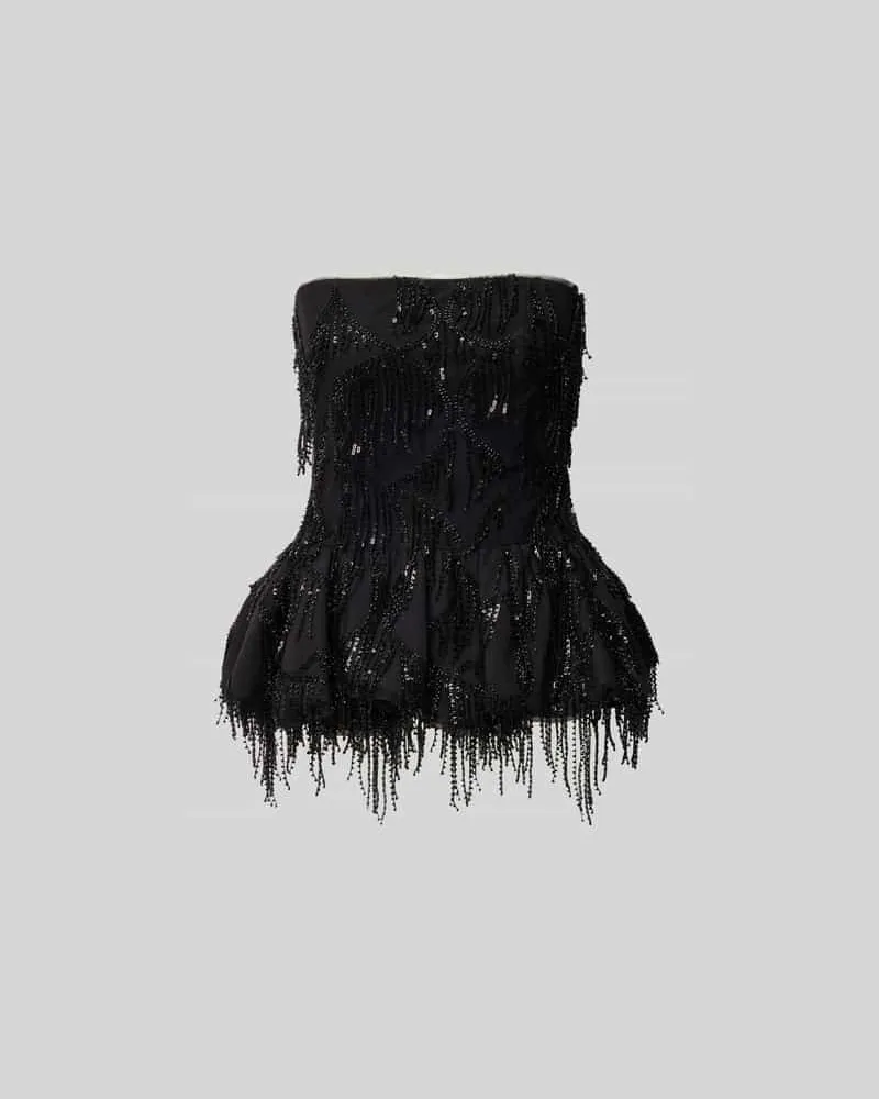 ROTATE Birger Christensen Bandeau-Top mit Zierbesatz Black