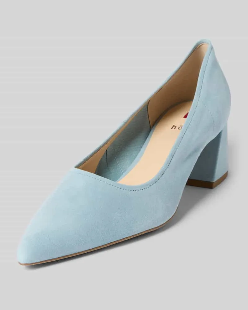 Högl Pumps aus Leder mit Blockabsatz Hellblau