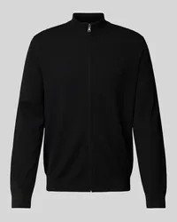 Olymp Slim Fit Strickjacke mit Stehkragen Black