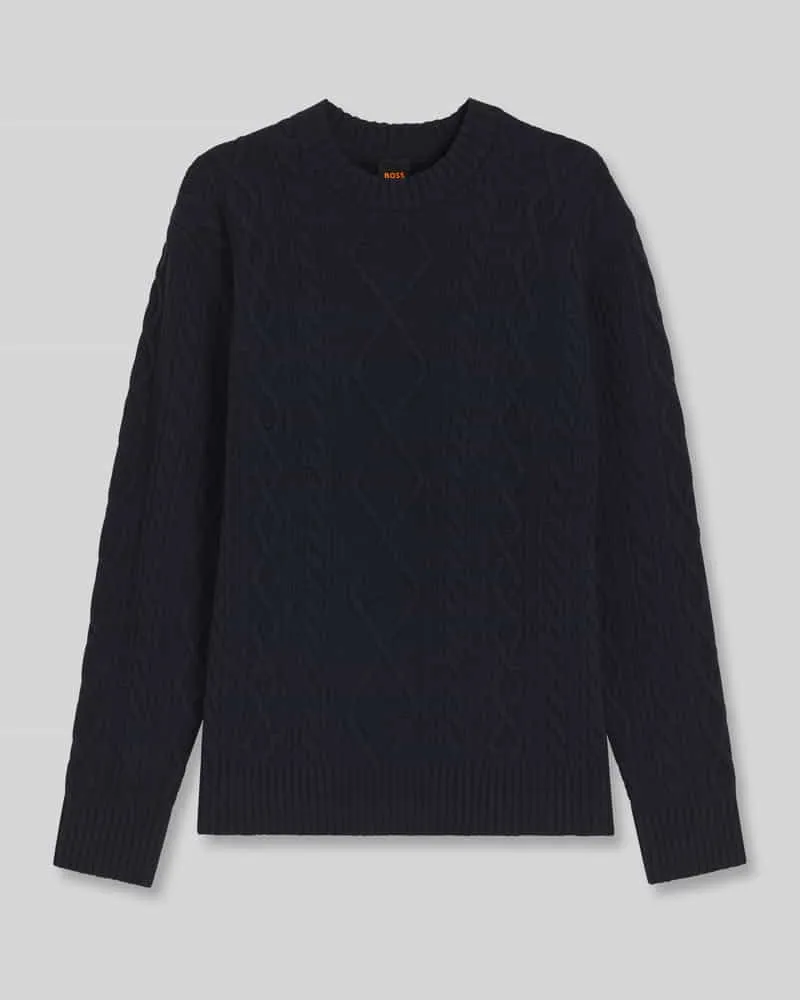 HUGO BOSS Pullover aus Schurwolle mit Zopfstruktur Marine