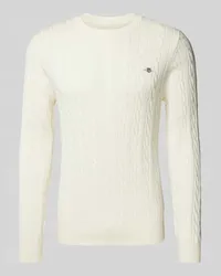 Gant Strickpullover mit Zopfmuster Offwhite