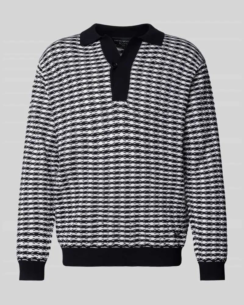 Emporio Armani Regular Fit Wollpullover aus Schurwolle mit Umlegekragen Weiss