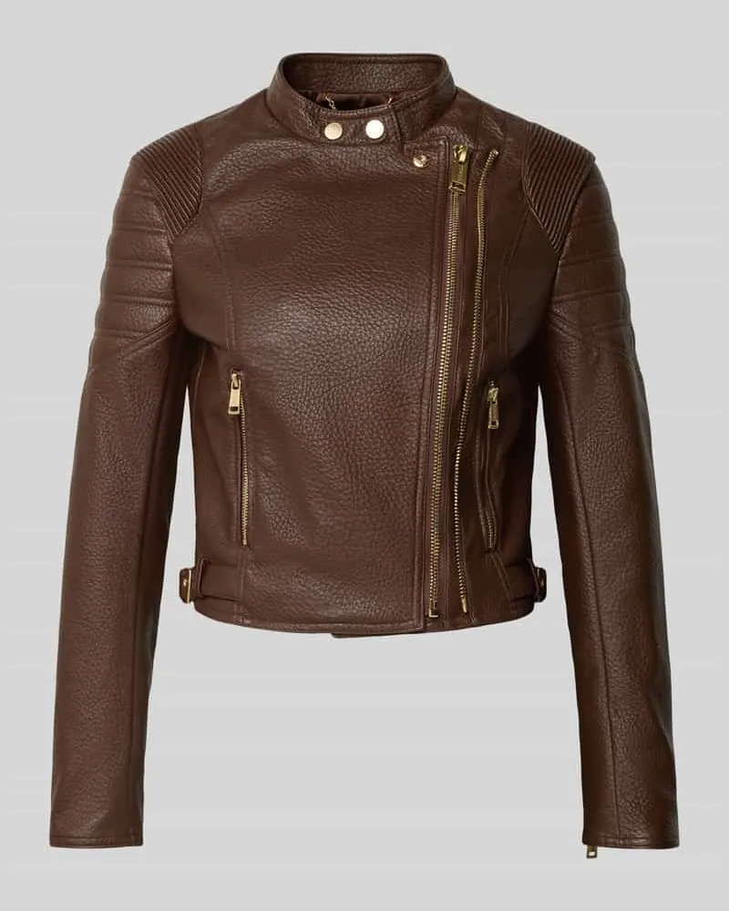 Guess Kunstlederjacke mit seitlichem Reißverschluss Modell 'JEANNINE Dunkelbraun
