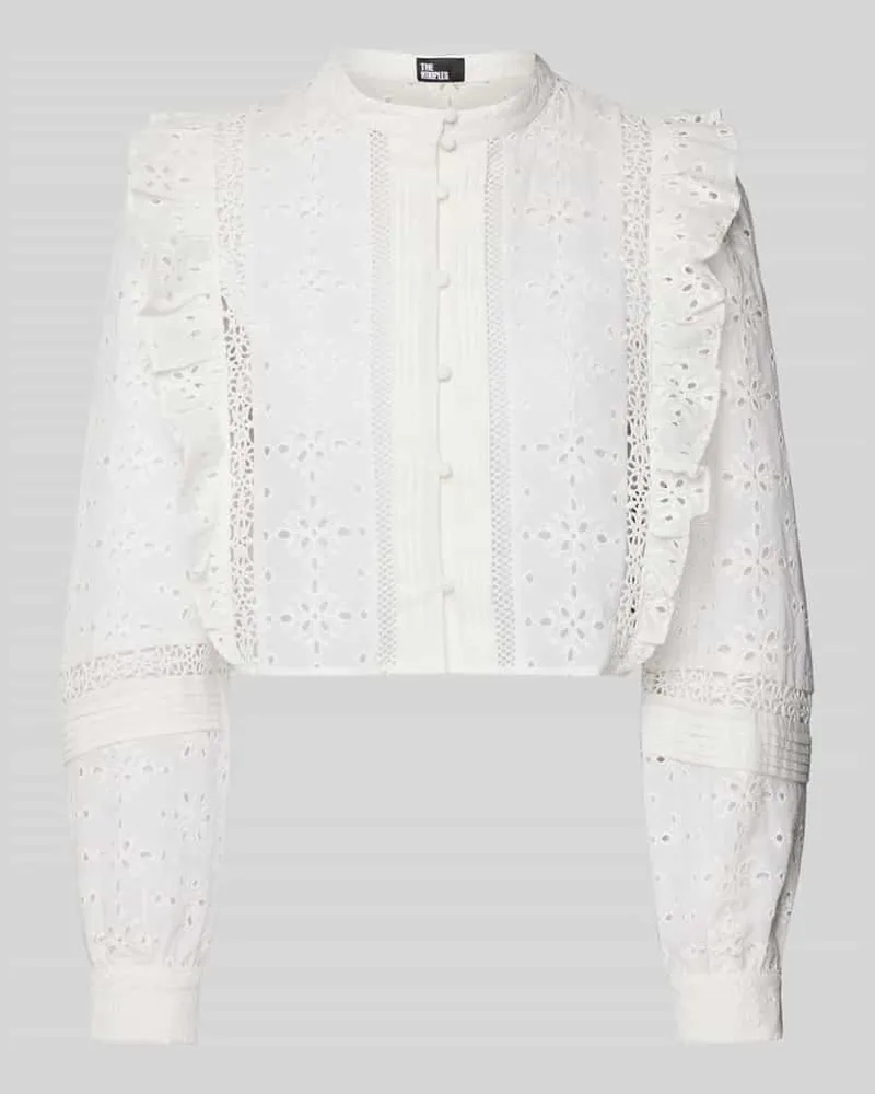The Kooples Cropped Hemdbluse mit Lochstickerei Weiss