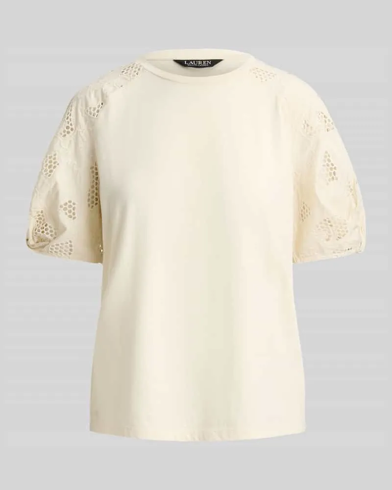 Ralph Lauren Relaxed Fit T-Shirt aus reiner Baumwolle mit Ärmeln aus Lochspitze Sand