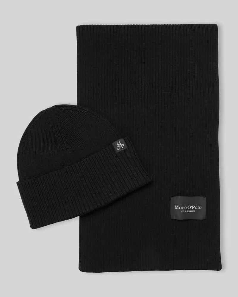 Marc O'Polo Schal mit Label-Patch im 2-teiligen Set Black