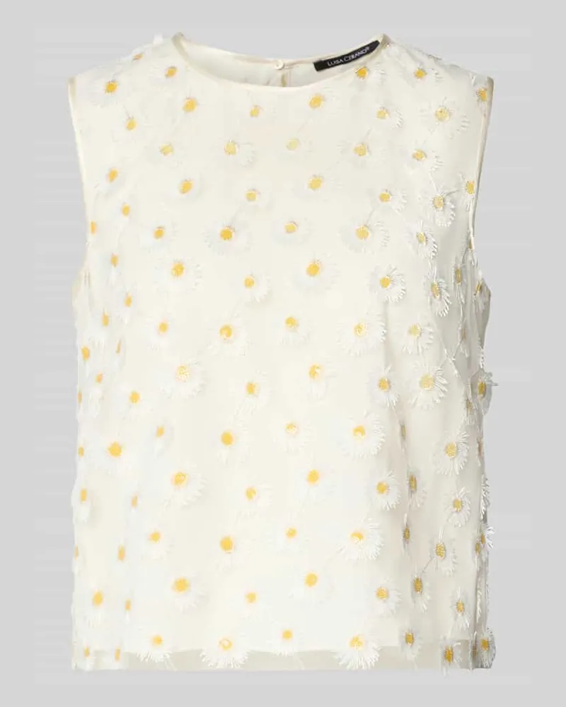 Luisa Cerano Blusentop im Allover-Look mit Rundhalsausschnitt Weiss