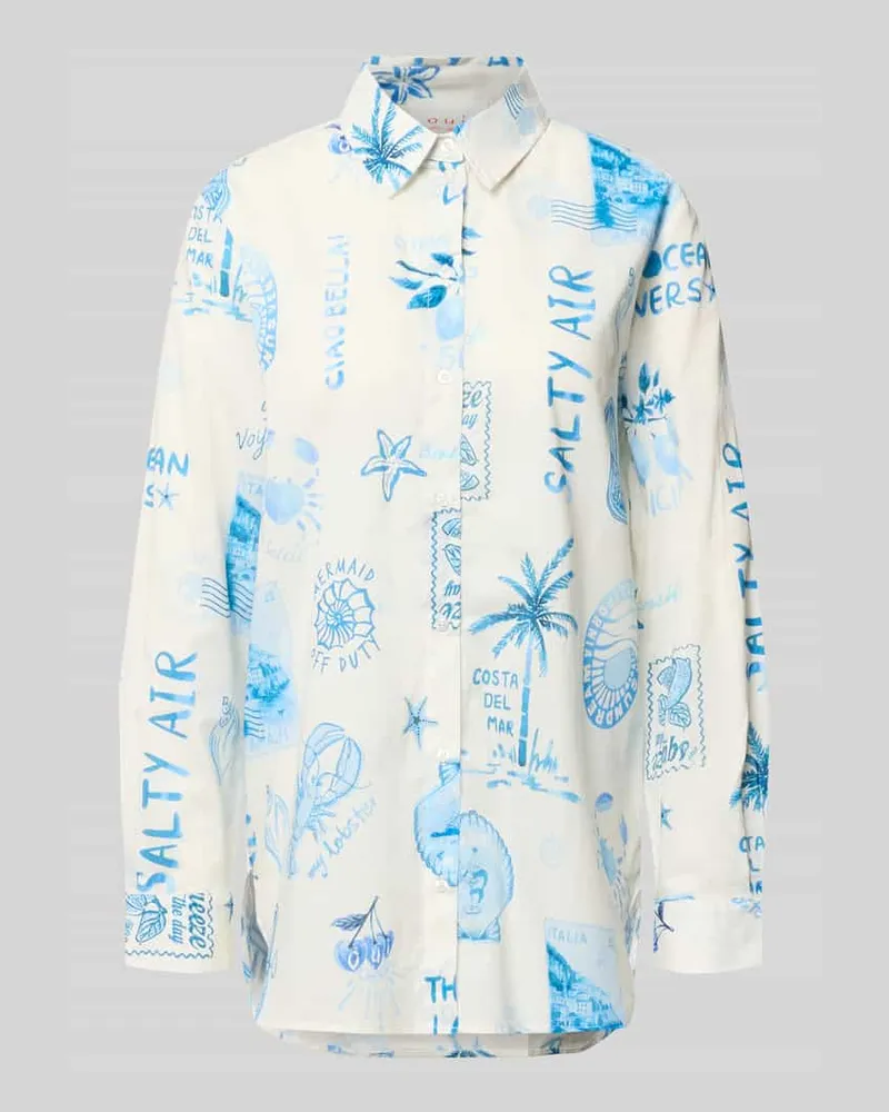 Oui  Regular Fit Bluse im Allover-Look Hellblau