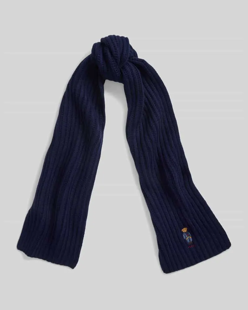 Ralph Lauren Schal aus Woll-Mix mit Polo-Bear-Stitching Marine