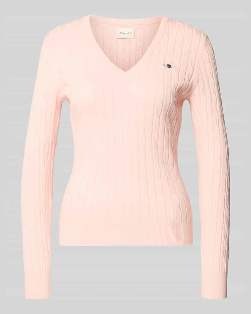 Gant Strickpullover mit Zopfmuster und Label-Stitching Rosa