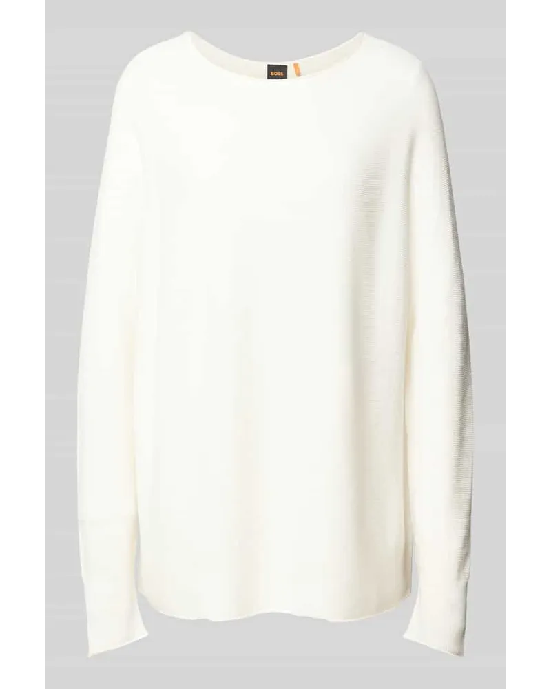 HUGO BOSS Strickpullover mit Rundhalsausschnitt Modell 'Falandina Offwhite