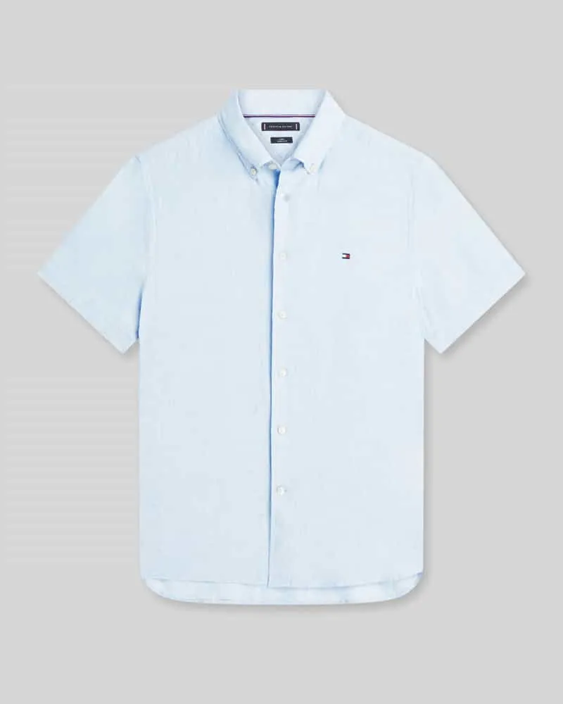 Tommy Hilfiger Regular Fit Kurzarmhemd aus reinem Leinen Hellblau