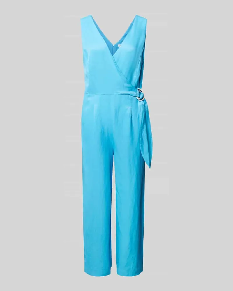 S.Oliver Regular Fit Jumpsuit aus Viskose-Leinen-Mix Hellblau