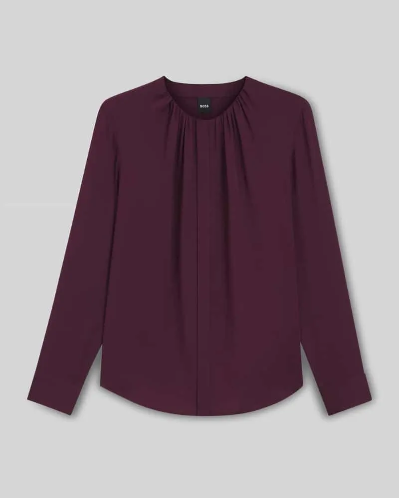HUGO BOSS Regular Fit Langarmbluse aus Seiden-Mix Modell 'BANORAH Bordeaux